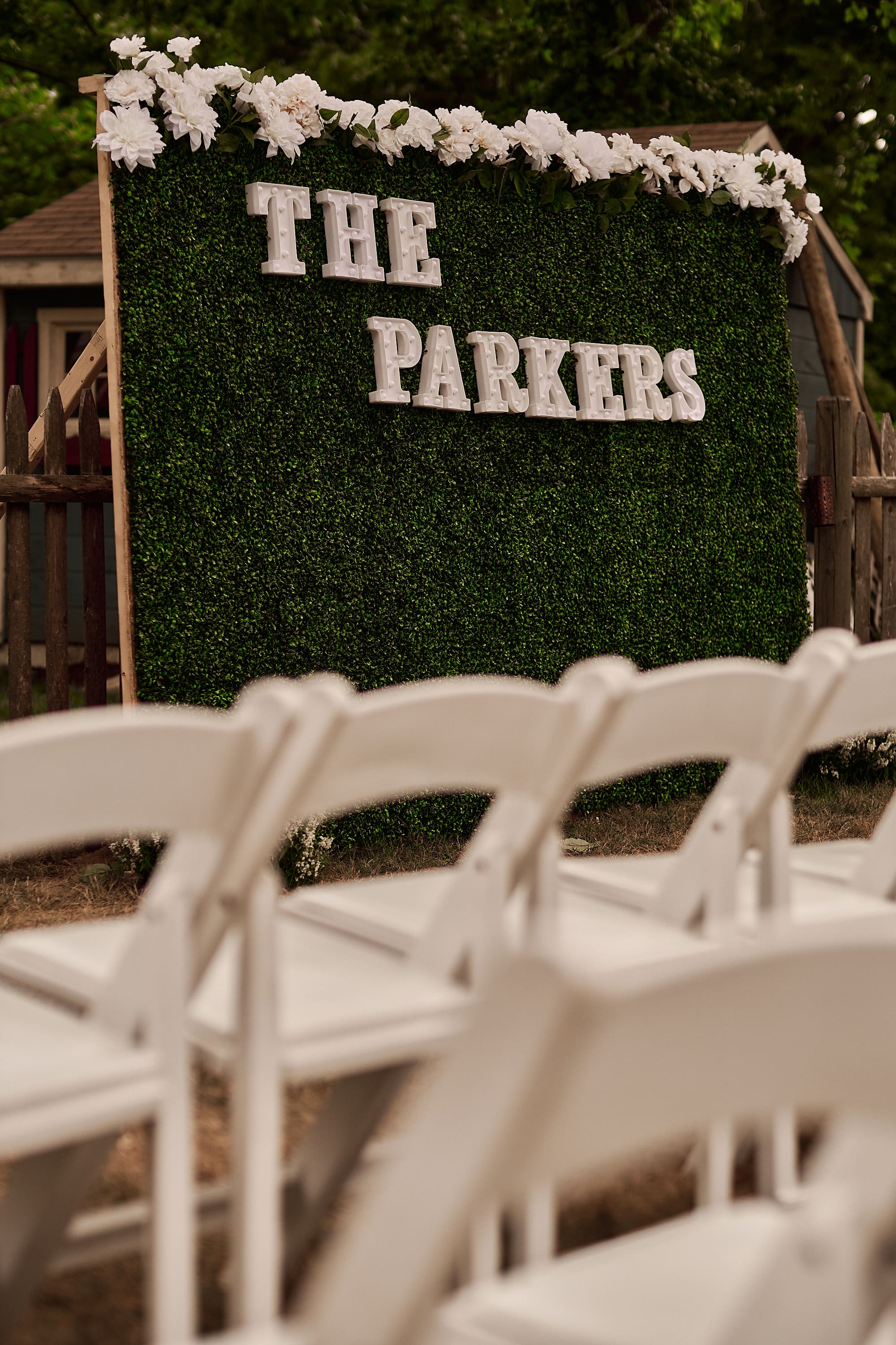 Detail shot of a wedding welcome sign for the Parker family